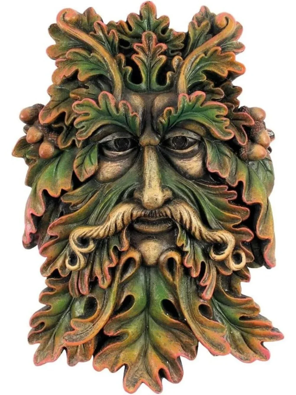 Celtic Green Man Wall Plaque – Hand-Painted Resin Garden Décor, Forest Face Art